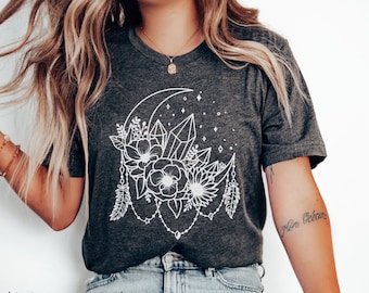 Celestial Shirt,Mystic Moon Shirt,Moon T Shirts,Boho Vintage Moon Shirt,Celestial Moon Shirt,Moon Astrology Astronomy,Floral Moon shirt