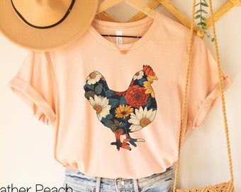 Wildflower Chicken Shirt,Boho Chickens Shirt,Chicken Girl Shirt,Farm Gift for Women,Ladies Chicken Tshirt,Cottagecore Farm Girl T-shirt