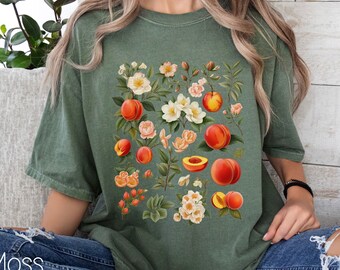 Comfort Colors Peaches Shirt,Cottagecore Clothing,Botanical Shirt,Vintage Cottagecore Shirt,Fruit T-Shirt,Fairycore Shirt,Aesthetic Clothing