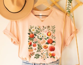 Peaches Shirt,Cottagecore Clothing,Botanical Shirt,Vintage Cottagecore Shirt,Fruit TShirt,Fairycore Shirt,Aesthetic Clothing,Floral Shirt