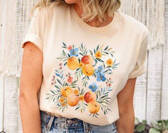 Peaches and Wildflowers Shirt,Flower Shirt,Peach Graphic T-Shirt,Fruit Tee,Botanical TShirt,Wildflower TShirt,Aesthetic Fruit Shirt,Boho Tee