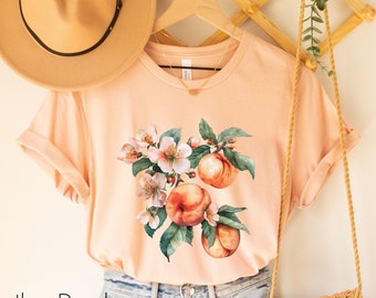 Peaches Shirt,Cottagecore Clothing,Botanical Shirt,Vintage Cottagecore Shirt,Fruit TShirt,Summer Fruit Shirt,Aesthetic Clothing,Floral Shirt
