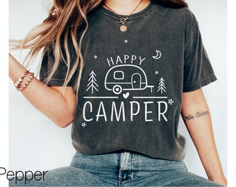 Comfort Colors Happy Camper Shirt,Camping Shirt,Nature Lover Gift,Adventure TShirt,Hiking Gift Shirt,Camp Life Tee,Campfire T-shirt