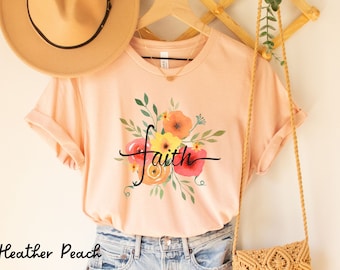 Camisa de fe floral, camiseta cristiana, regalo cristiano, camisa de flores, camisa de amor y gracia, camiseta de flores silvestres, regalo para ella, camiseta inspiradora