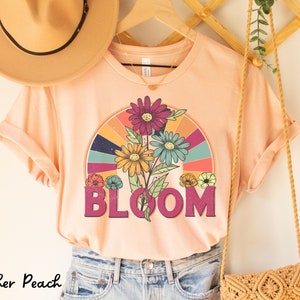 Bloom Shirt, Women&#39;s Vintage Shirt,Retro 6Os-70s Tee,Flower Shirt,Wildflower Gift,Boho Rainbow Shirt,Retro Vintage Shirt,Gift for Mom