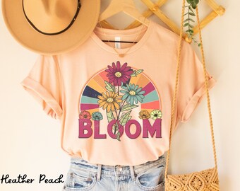 Bloom Shirt, Women's Vintage Shirt,Retro 6Os-70s Tee,Flower Shirt,Wildflower Gift,Boho Rainbow Shirt,Retro Vintage Shirt,Gift for Mom
