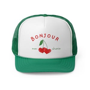 Cherry Trucker Cap, Red trucker hat for women, Adjustable cap, French inspired hat, Mon Cherie hat, Cherry print hat