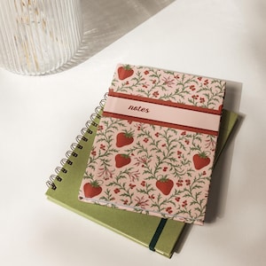 Strawberry Notebook Journal — Cute Hardcover Notebook with Strawberries, Aesthetic Stationary Gift, Cottagecore School Supplies, Journal