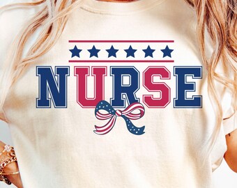 4th of July Coquette Bow Comfort Colors Nurse Shirt, Registered Nurse Patriotic TShirt, Nurse T Shirt, Fourth of July Nurse Shirt