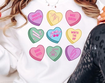 Wax Specialist Valentines Day Candy Hearts Sweatshirt, Wax Boss Esthetician Sweater, Sugar Waxer Pullover, Gift for Waxing Specialist