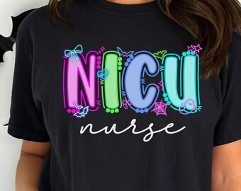 NICU Halloween Doodle Comfort Colors Shirt Spooky Fall Neonatal Intensive Care Unit NP TShirt Neonatal ICU Boo Crew Nurse Shirts, Baby Nurse