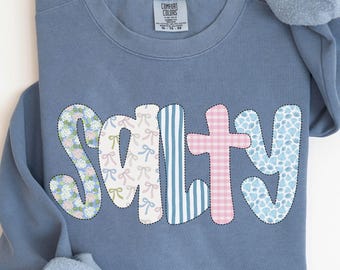 Cute Salty Coquette Doodle Sweatshirt, Salty Coastal Comfort Colors Sweater, Cute Beachy FL Vacation Sweatshirt, Summer Sweatshirt for Her