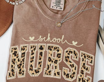 Comfort Colors® School Nurse Shirt, Faux Leopard Nurse Shirt, Elementary School Nurse TShirt, School Nurse Appreciation Gift, Back to School