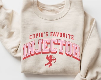 Cupid's Favorite Nurse Injector Varsity Sweatshirt, Valentine's Day Botox Dealer Sweater, Botox Injector Pullover, Aesthetic Dysport Dealer