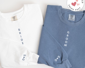 Unique Custom Matching Bride and Groom Comfort Colors Sweatshirt, His and Her Honeymoon Crewnecks, Personalized Gift for Newlywed Couple