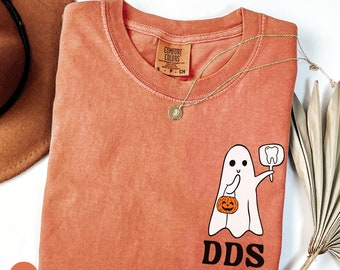 Halloween Ghost DDS Shirt, Dental Surgeon Shirt, Dental Doctor Fall Apparel, Dentist Gift, DDS Gift, Dental Shirt, Comfort Colors