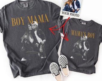 Boy Mama and Mama's Boy Matching Shirts, Custom Photo Mom and Son TShirt, Vintage Grunge Mommy and Me Shirts, Personalized Mother's Day Gift