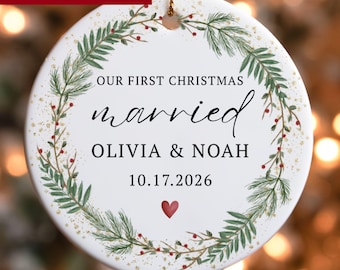 First Christmas Married Ornament, Personalized Gift for Newlywed Couple, Custom Wedding Keepsake Gift, Anniversary, Bridal Shower Gift