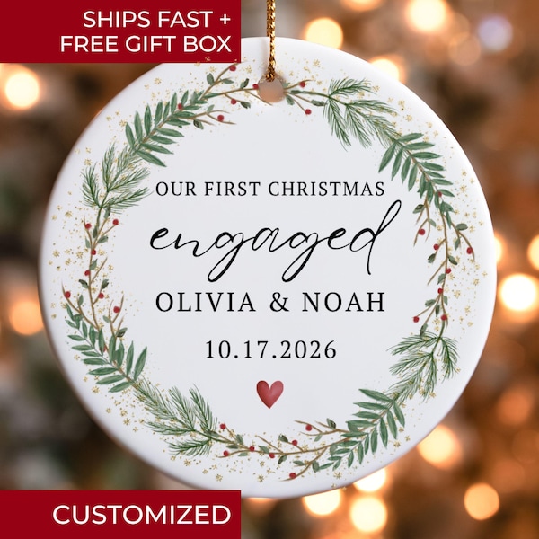 First Christmas Engaged Engagement Ornament, Personalized Gift for Engaged Couple, Engagement Keepsake Gift, Newly Engaged Gift for Couple