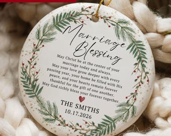 Personalized Marriage Blessing Ornament, Christian Wedding Ornament, Custom Newlywed Gift, Religious Wedding Keepsake, Bridal Shower Gift