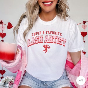 Cupid&#39;s Favorite Lash Artist Shirt,  Lash Tech V-Day Tshirt, Lash Tech Gift, Eyelash Technician Tee, Eyelash Artist, Varsity Valentine&#39;s Day