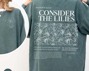 Christian Religious Sweatshirt Consider the Lilies Matthew 6:27-30 Bible Verse Crewneck Pullover Bible Study Gift for Christian Mom Daughter