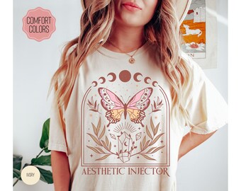 Aesthetic Injector Butterfly Moon Phases Comfort Colors® Shirt, Nurse Injector Shirts, Aesthetic Nurse Tee, Botox Dysport Dealer, MedSpa Tee