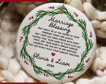 Personalized Marriage Blessing Ornament, Christian Wedding Ornament, Custom Newlywed Gift, Religious Wedding Keepsake, Bridal Shower Gift