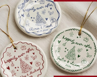 Happily Ever After Christmas Wedding Ornament, Custom Wedding Keepsake, Newlywed Ornament, Bridal Shower Gift, Fairytale Wedding Ornament