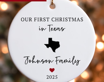 Our First Christmas State Christmas Ornament, Moving Away Gift for Family, First Christmas in Texas State Ornament Gift, Relocation Gift