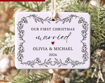 First Christmas Married Ornament, Personalized Gift for Newlywed Couple, Custom Wedding Keepsake Gift, Anniversary, Bridal Shower Gift