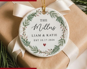First Christmas Married Ornament, Last Name Wedding Ornament, Mr and Mrs Personalized Gift for Newlywed Couple, Custom Wedding Keepsake Gift