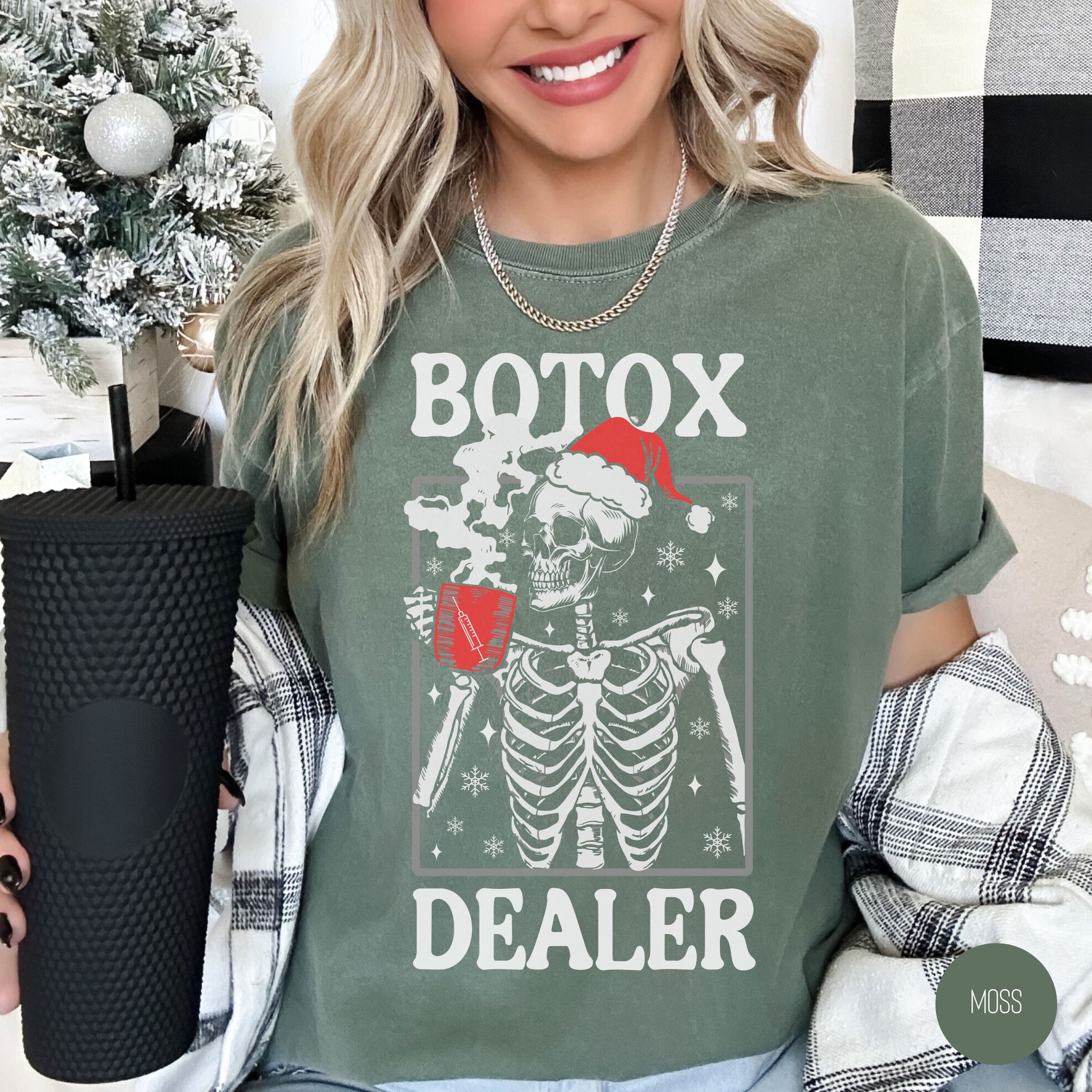 Botox Dealer Skeleton Santa Christmas Shirt, Holiday Botox Tshirt ...