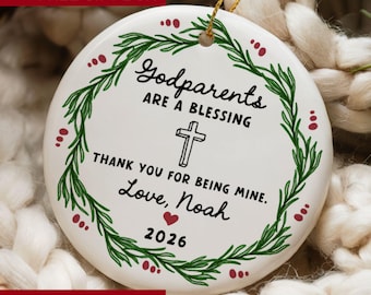 Personalized Godparents Christmas Ornament, Godparents Gift, Godmother Ornament, Godfather Gift, Godparent Keepsake, Thank You Gift