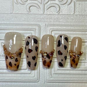 Nail designs, press on nails, leopard print nails