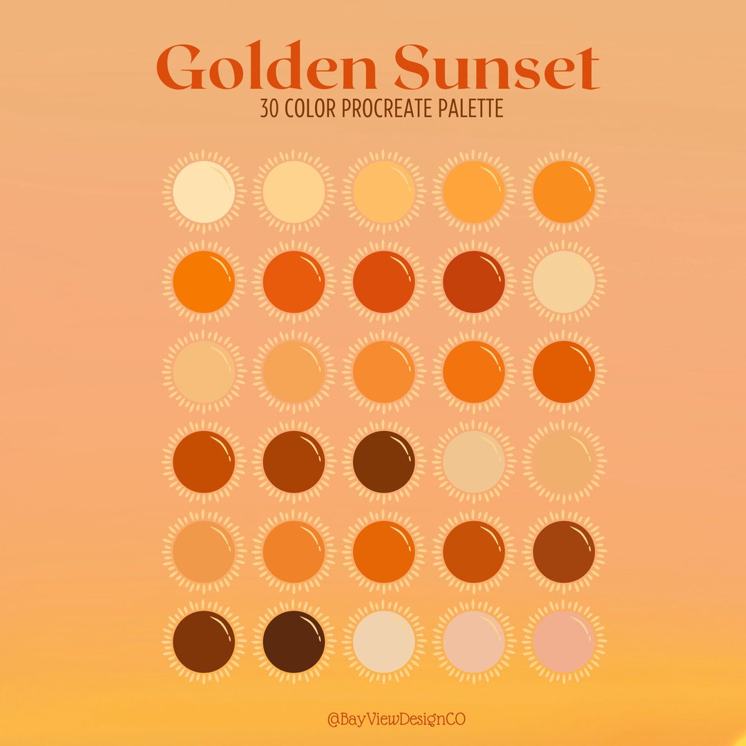 30color Golden Sunset Procreate Palette for Digital Artists Etsy