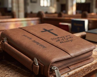 Personalized Bible Cover with Name, Custom Bible Case, Leather Bible Cover Zipper, Engraved Bible Cover, Christian Gift,First Communion Gift
