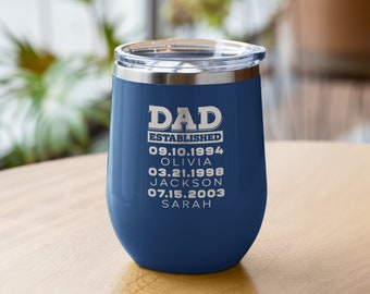 Personalized 12 oz Wine Tumbler for Father's Day, Laser Engraved Stainless Steel Tumbler, Dad Tumbler, Name Initial Tumbler, Father day gift