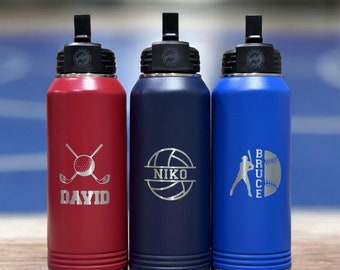 Personalized Sports Team Water Bottle, Custom Engraved Stainless Steel Bottle for Baseball, Football, Valeyball, Team Gifts, Sports Bottle