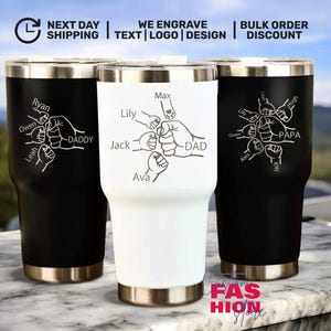 Dad Fist Bump Kids Names Tumbler, Father&#39;s Day Gift for Dad, Personalized Laser Engraved Stainless Steel Mug,Custom Dad Tumbler,Grandpa Gift