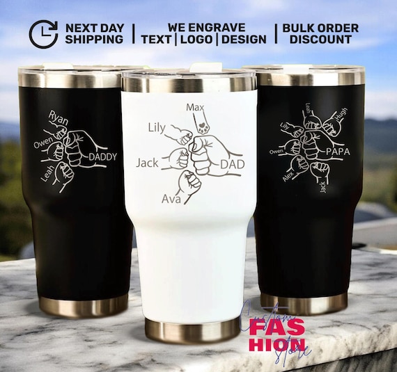 Dad Fist Bump Kids Names Tumbler, Father's Day Gift for Dad, Personalized Laser Engraved Stainless Steel Mug,Custom Dad Tumbler,Grandpa Gift