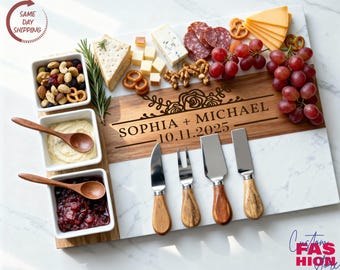 Personalized Marble Wood Charcuterie Board, Custom Cutting Board, Engraved Cheese Board, Wedding Gift, Anniversary Gift, Housewarming Gift