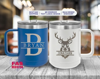 Custom Logo 15oz Coffee Mugs, Personalized Laser Engraved Coffee Mug, Insulated Stainless Steel, Bulk Order, Corporate Logo, Christmas Gift