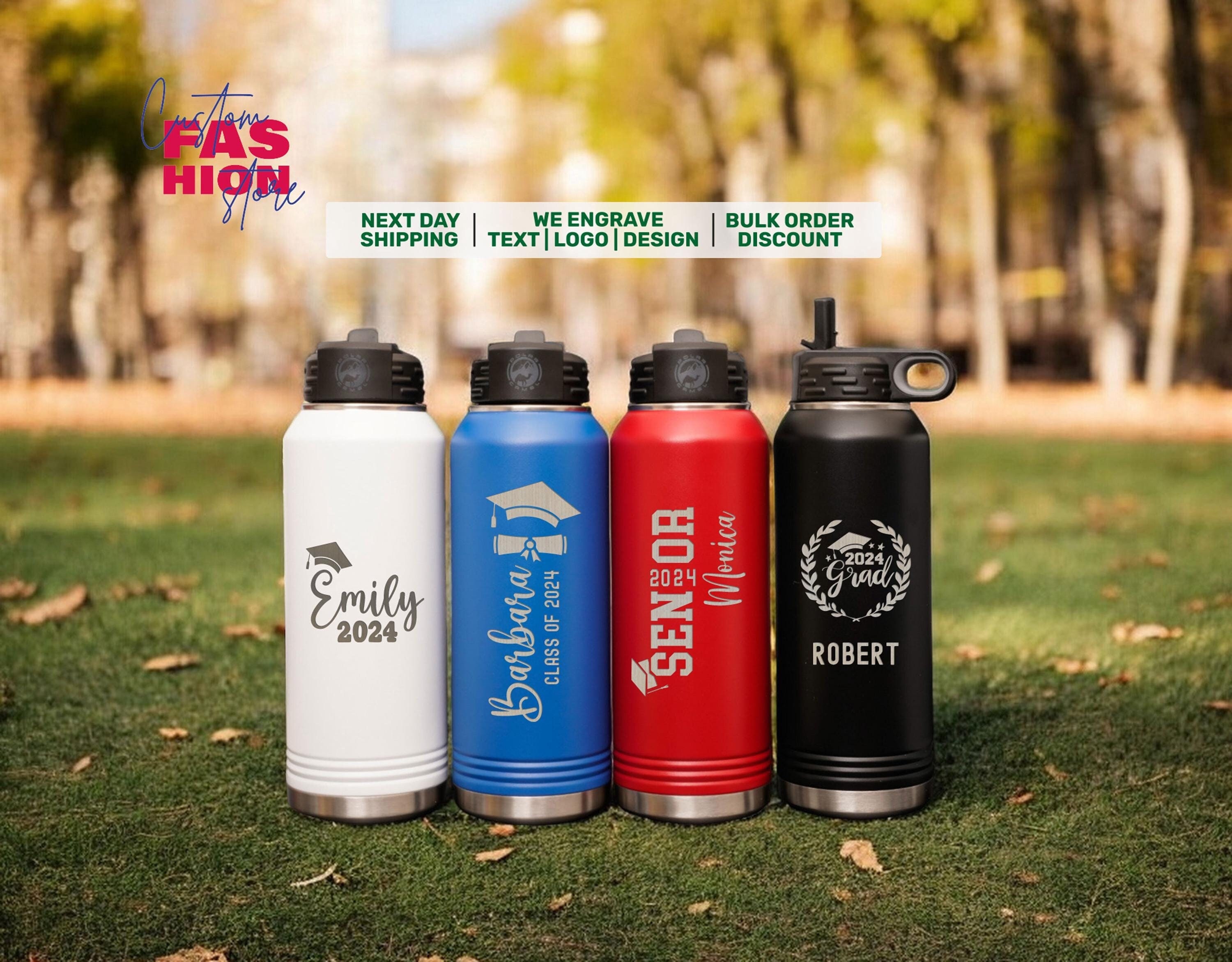 Personalized Graduation Water Bottle, Custom Grad Gift, Senior Graduation, Class Of 202, Graduation Lazer Engraved with Lid and Straw Cup