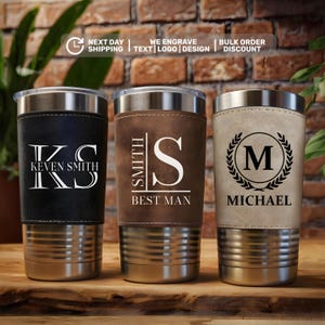 Personalized Leather Tumbler, Custom Tumbler, Engraved Tumbler, Leatherette Cup, Leather Tumbler, Groomsmen Gift, Anniversary,Christmas Gift