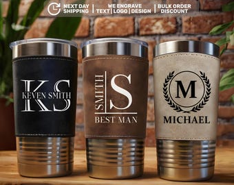 Personalized Leather Tumbler, Custom Tumbler, Engraved Tumbler, Leatherette Cup, Leather Tumbler, Groomsmen Gift, Anniversary,Christmas Gift