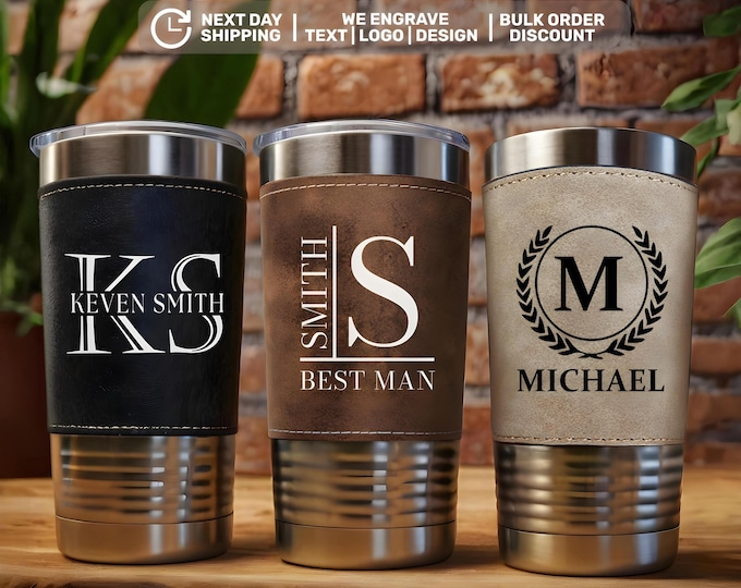 Personalized Leather Tumbler, Custom Tumbler, Engraved Tumbler, Leatherette Cup, Leather Tumbler, Groomsmen Gift, Anniversary,Christmas Gift