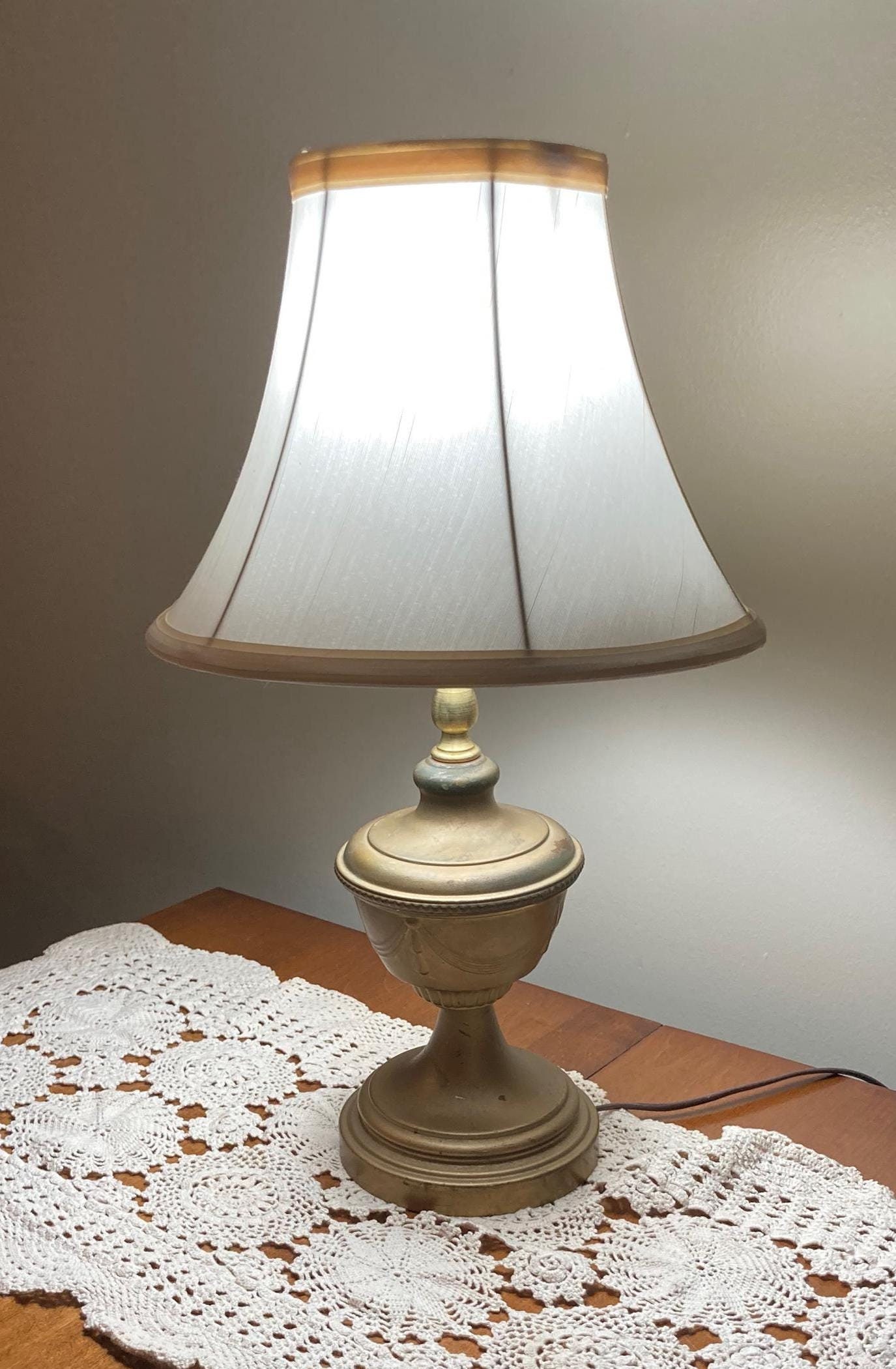 Sweet Little Table Lamp newly made from Antique Painted Metal Parts, 17" tall with Classic Laurel Details