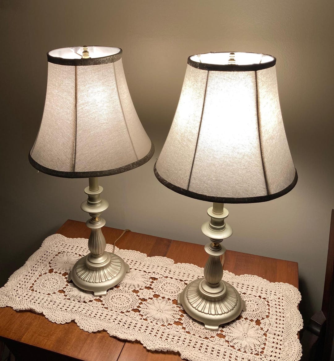 Champagne Gold Resin Table Lamps, Linen Bell Shades, Pair - Etsy