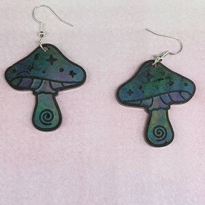 Holographic Mushroom Resin Earrings